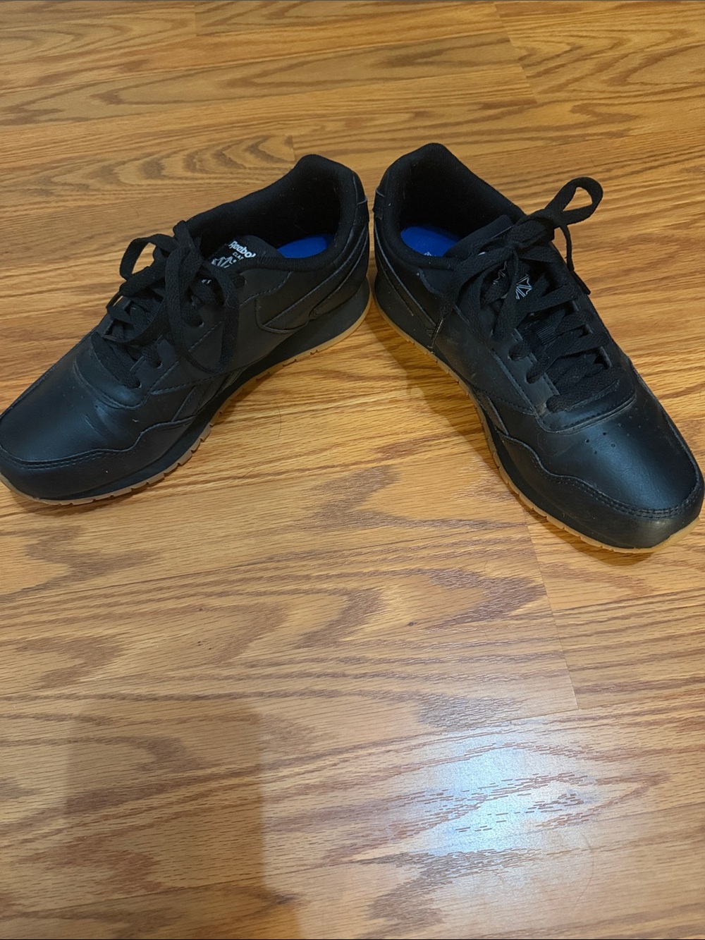 Reebok Women's Black Leather Low-Top Sneakers with Blue Insoles